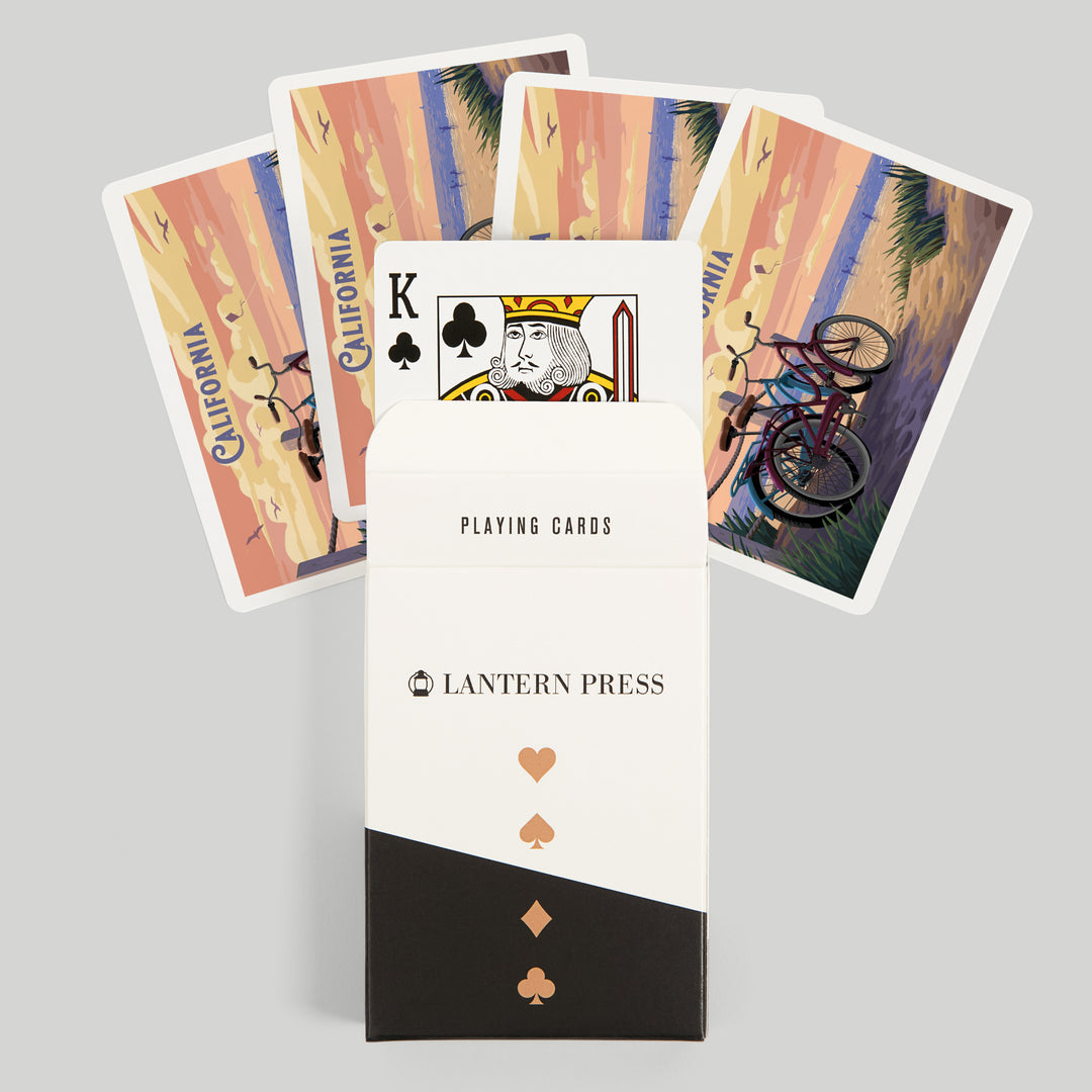 Playing Cards, California, Painterly, The Beach Is Calling, Beach Bikes, 52 Card Deck with Jokers in Box, Unique Art