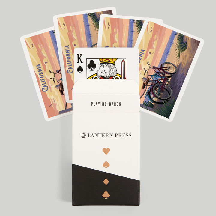 Playing Cards, California, Painterly, The Beach Is Calling, Beach Bikes, 52 Card Deck with Jokers in Box, Unique Art