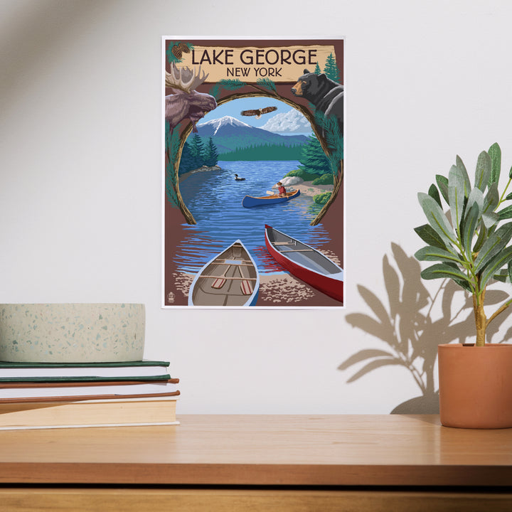 Lake George, New York, Canoe Scene, Art & Giclee Prints