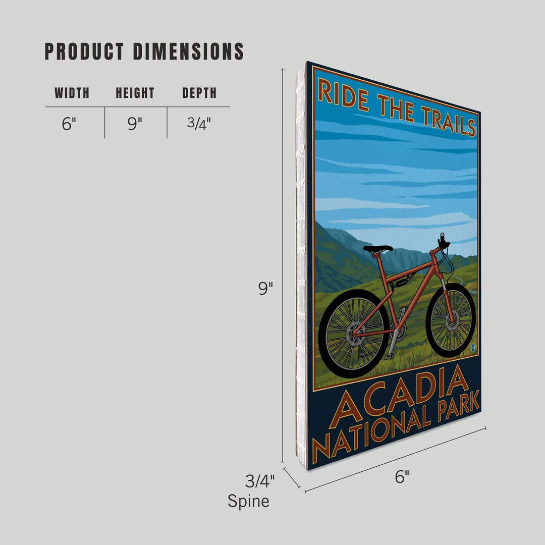 Lined 6x9 Journal, Acadia National Park, Maine, Bicycle Scene, Lay Flat, 193 Pages, FSC paper