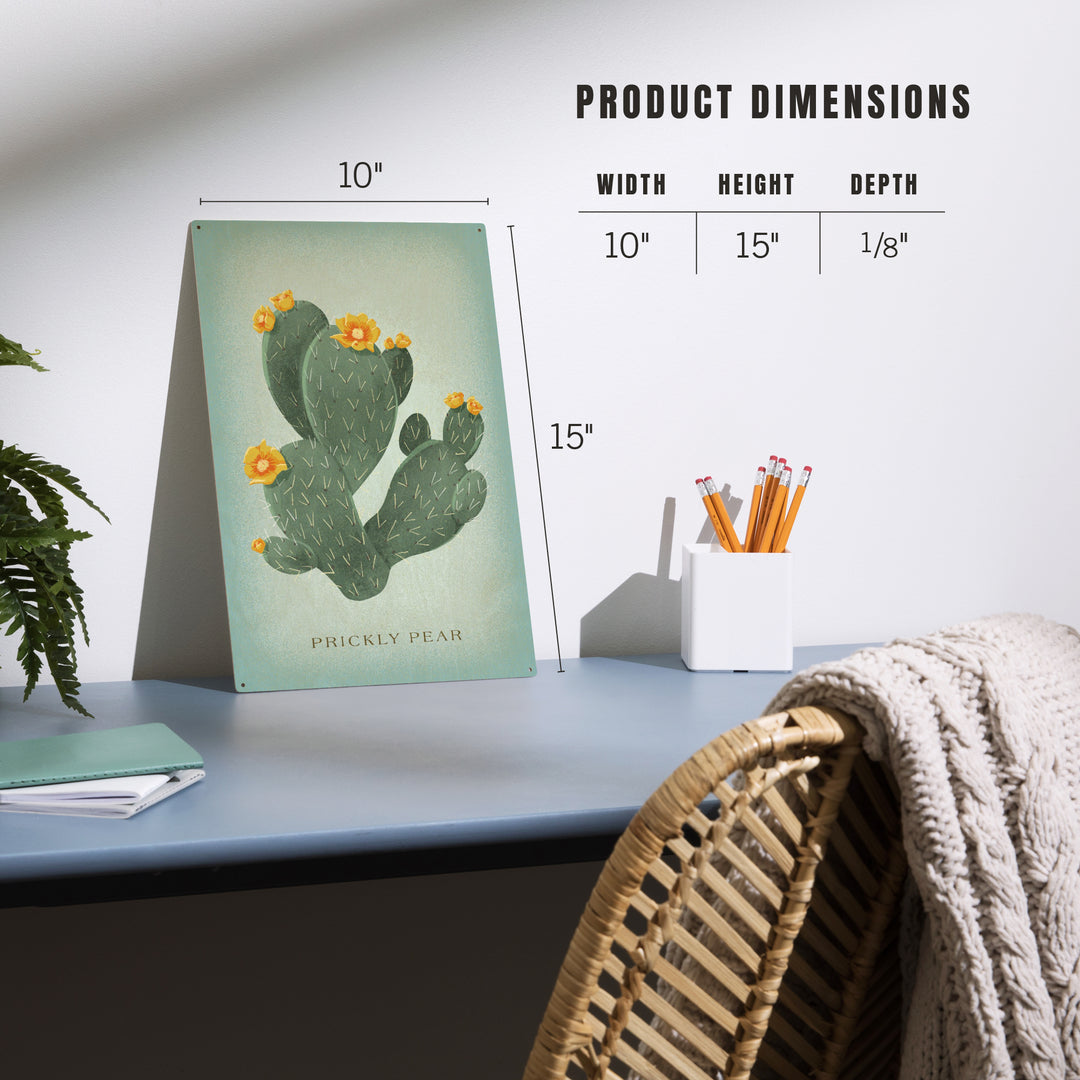 Prickly Pear with Yellow Flowers, Vintage Flora, Wood Sign and Postcards