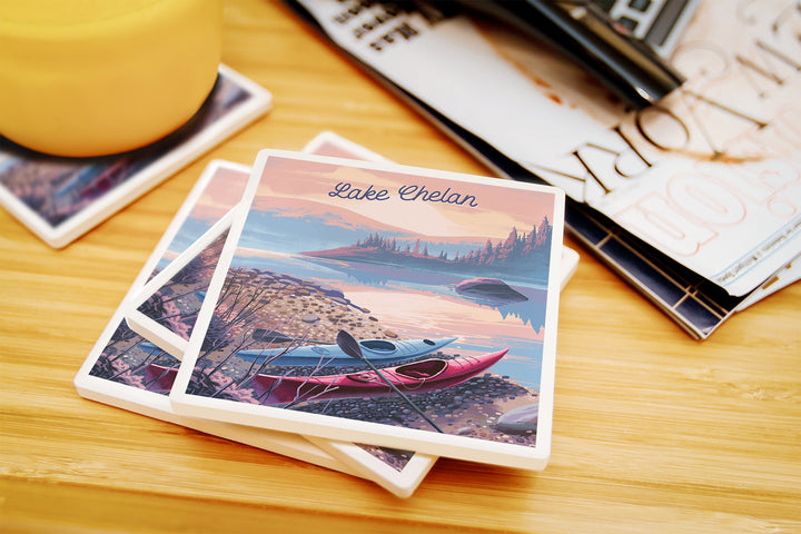 Lake Chelan, Washington, Glassy Sunrise, Kayak, Coaster Set