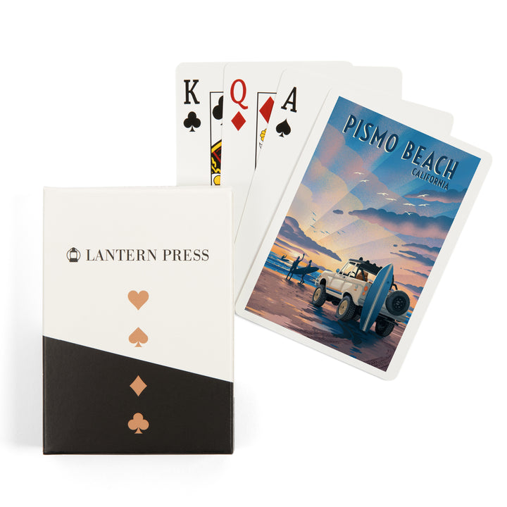 Playing Cards, Pismo Beach, California, Lithograph, Surfers on Beach, 52 Card Deck with Jokers in Box, Unique Art