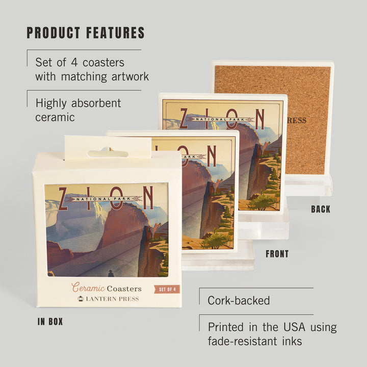 Zion National Park, Utah, Lithograph, Coasters