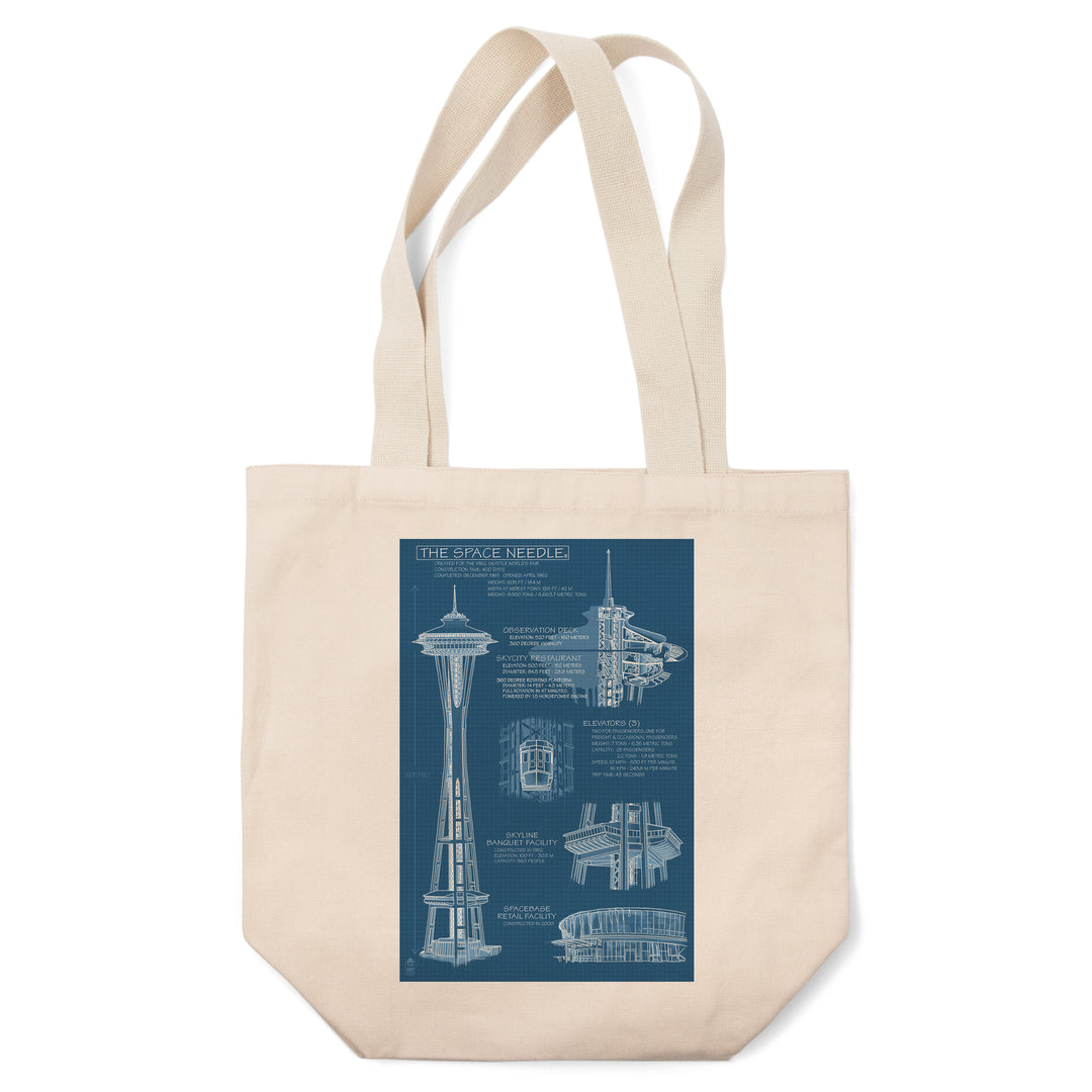 Seattle, Washington, Space Needle Technical Drawing (Blueprint), Tote Bag