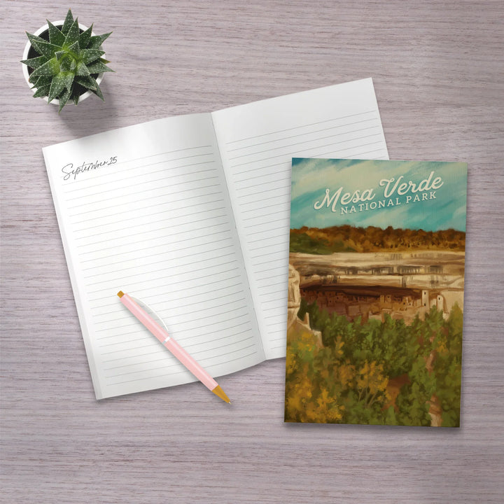 Lined 6x9 Journal, Mesa Verde National Park, Colorado, Cliff Palace, Oil Painting, Lay Flat, 193 Pages, FSC paper