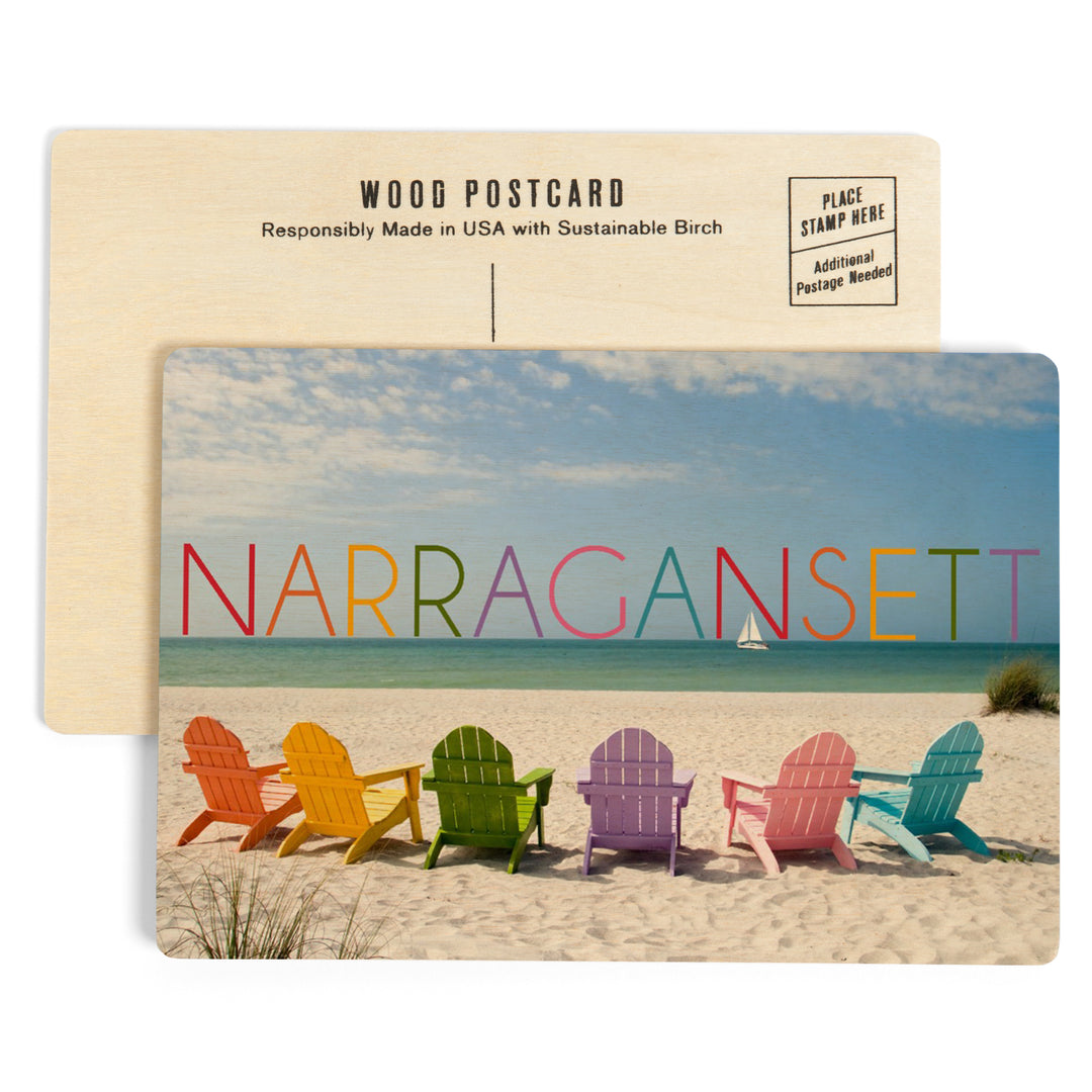 Narragansett, Rhode Island, Colorful Beach Chairs, Wood Sign and Postcards