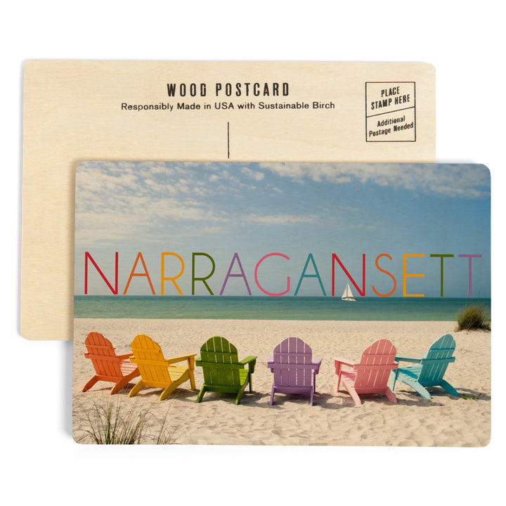 Narragansett, Rhode Island, Colorful Beach Chairs, Wood Sign and Postcards