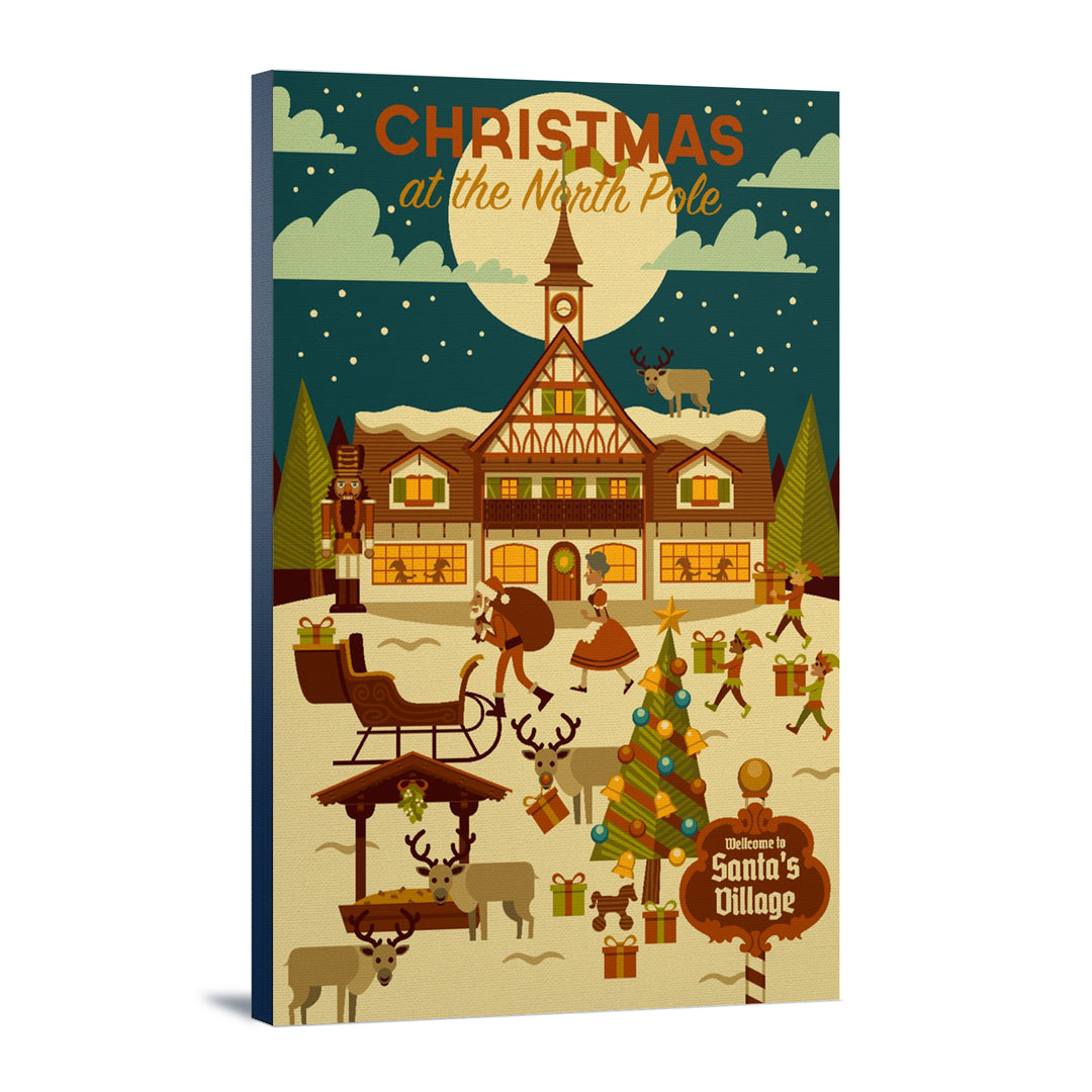 Christmas at the North Pole, Geometric, Lantern Press Artwork, Stretched Canvas