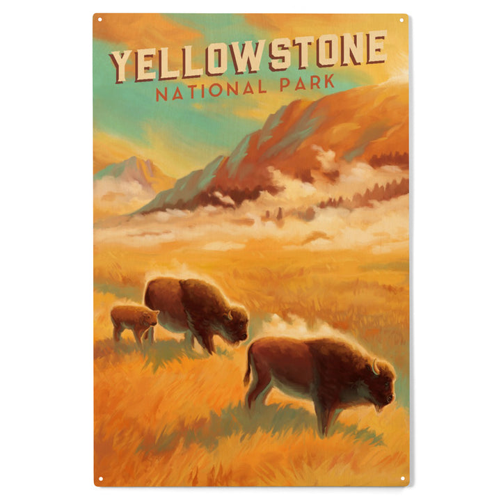 Yellowstone National Park, Bison Family, Oil Painting, Wood Sign and Postcards