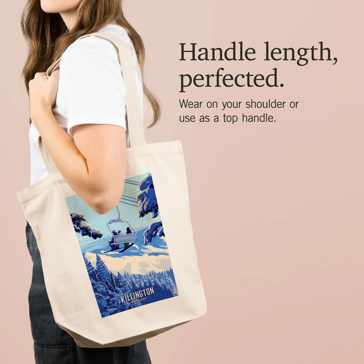 Killington, Vermont, Painterly, Ski Lift Above The Trees, Tote Bag
