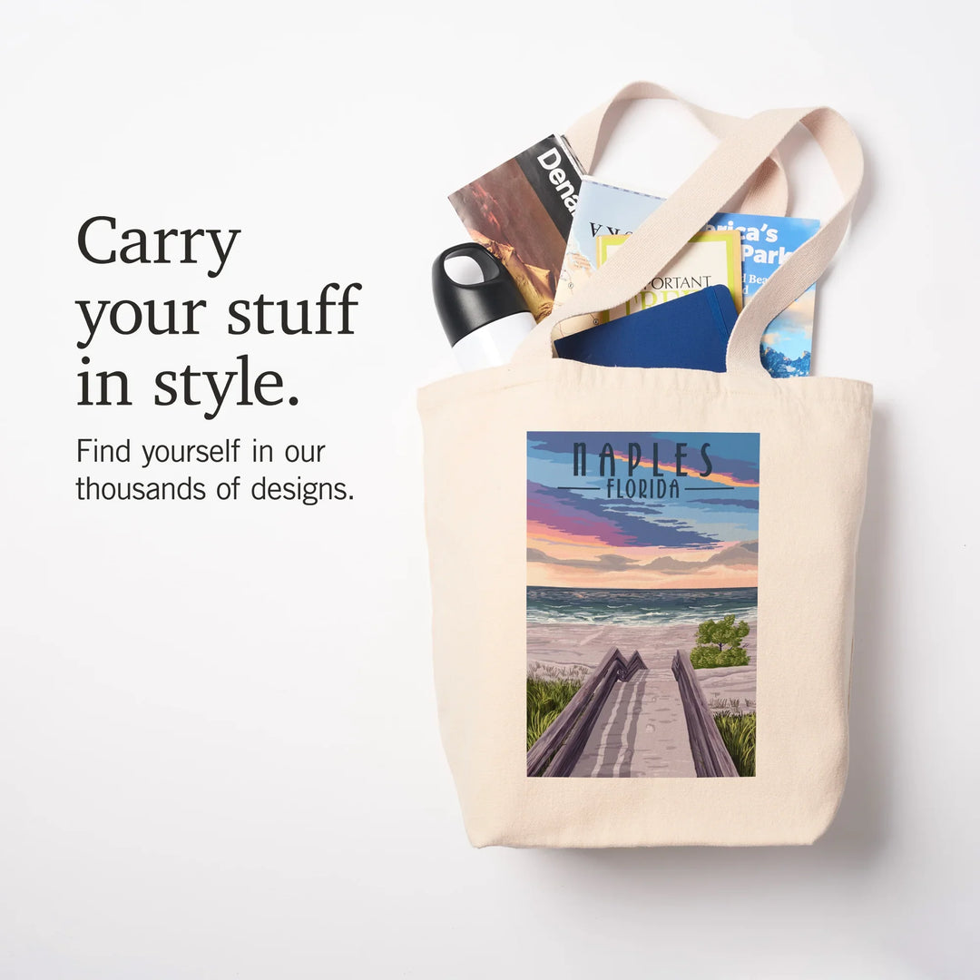 Naples, Florida, Beach Boardwalk Scene, Tote Bag