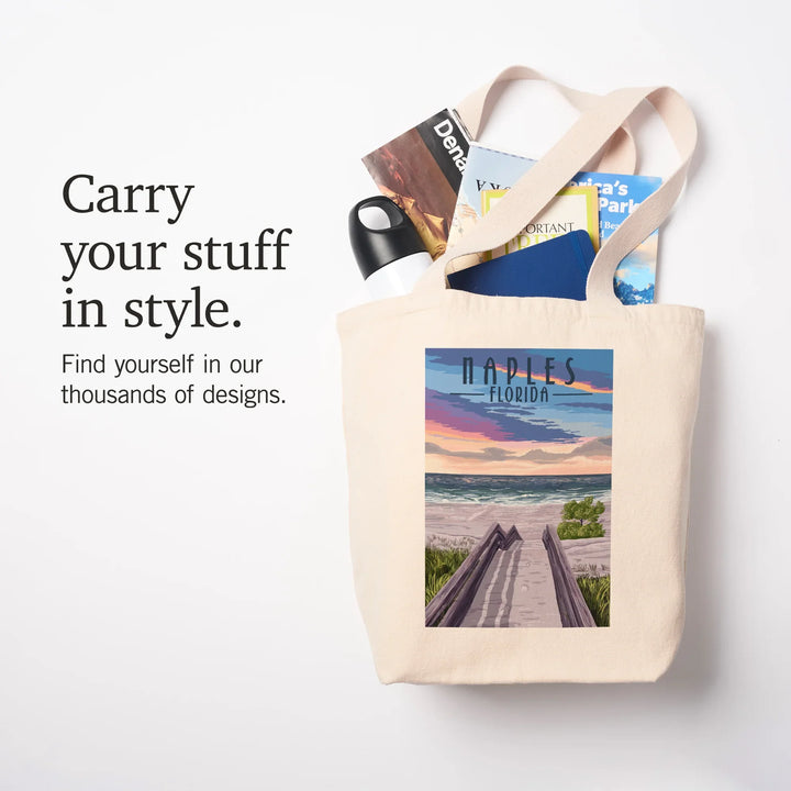 Naples, Florida, Beach Boardwalk Scene, Tote Bag