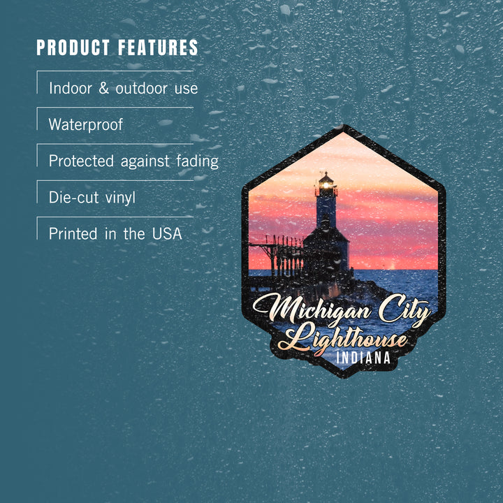 Indiana, Michigan City Lighthouse at Sunset, Contour, Vinyl Sticker
