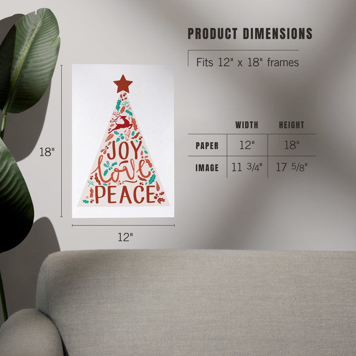 Joy Love Peace, Christmas Tree, Art & Giclee Prints - Lantern Press