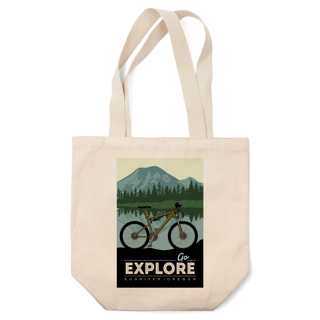Sunriver, Oregon, Go Explore, Bike, Lantern Press Artwork, Tote Bag