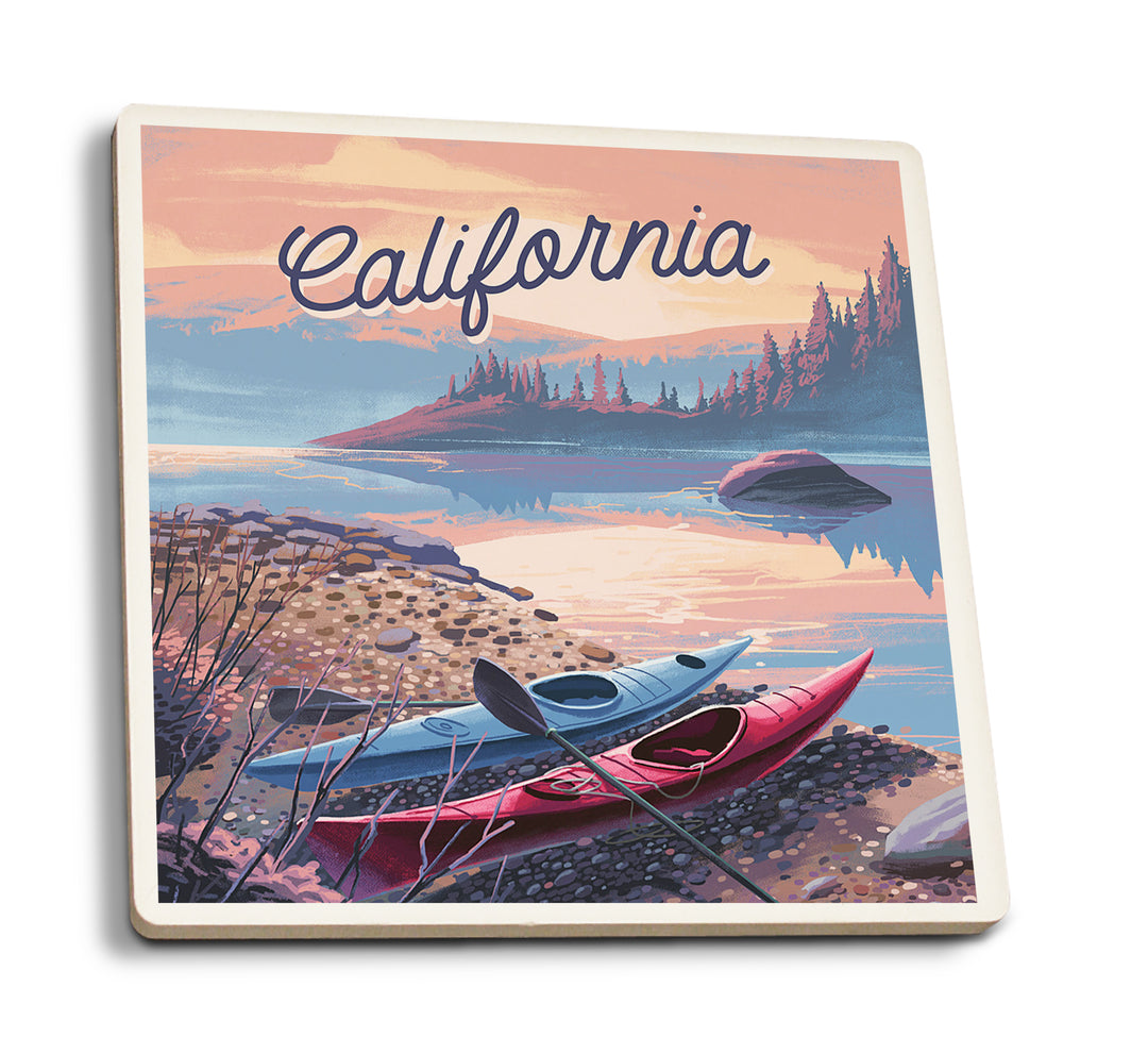 California, Glassy Sunrise, Kayak, Coaster Set
