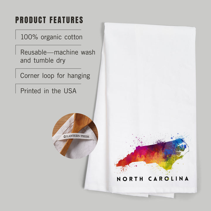 North Carolina, State Abstract Watercolor, Organic Cotton Kitchen Tea Towels