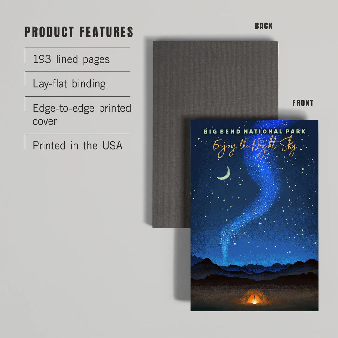 Lined 6x9 Journal, Big Bend National Park, Texas, Camping Scene, Tent and Night, Mid-Century Style, Lay Flat, 193 Pages, FSC paper