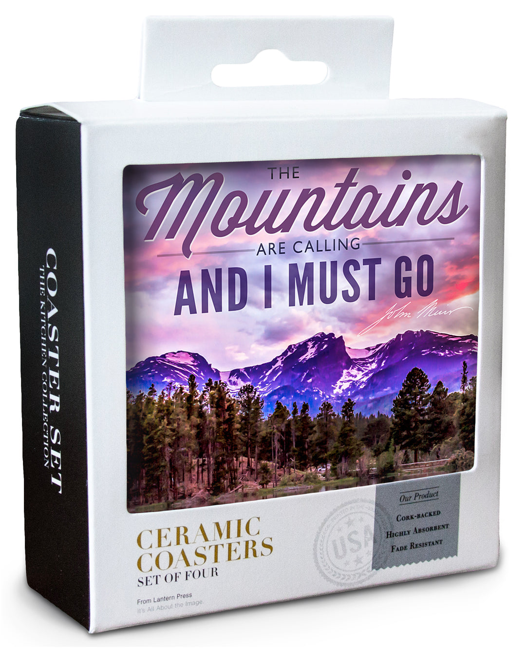 Colorado, John Muir, The Mountains are Calling, Sunset and Lake, Photograph, Coaster Set