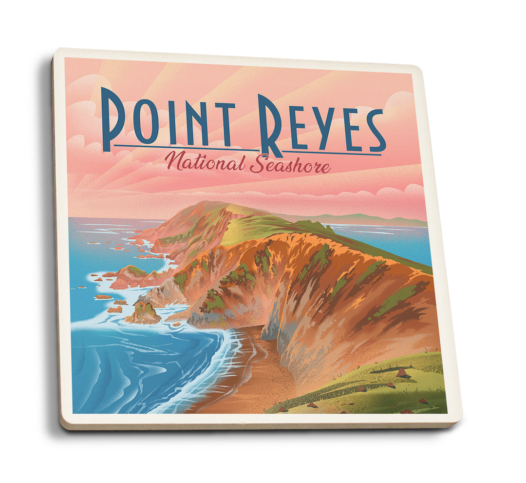 Point Reyes National Seashore, California, Lithograph, Coaster Set