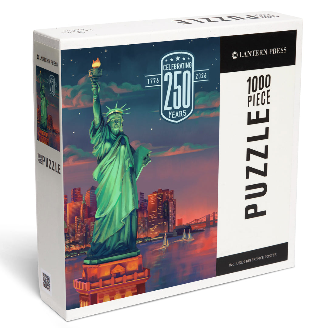 USA 250th Anniversary, Oil Painting, Sunset Statue of Liberty, 1000 Piece Jigsaw Puzzle