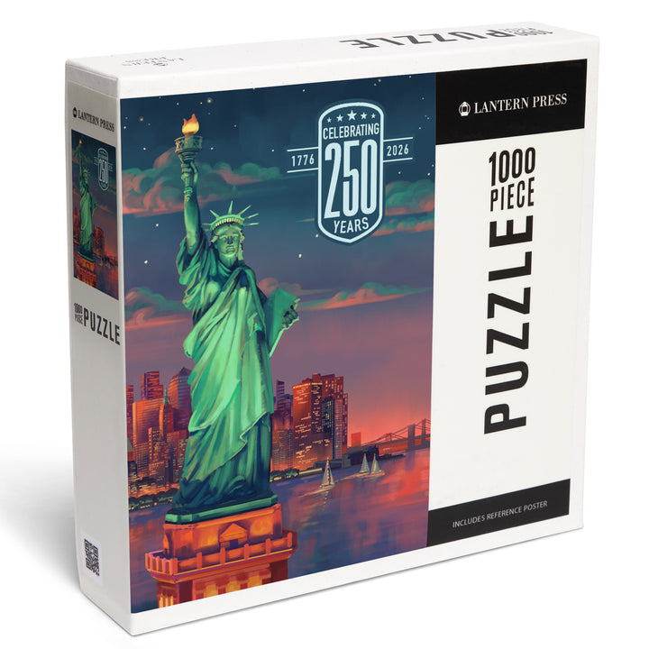 USA 250th Anniversary, Oil Painting, Sunset Statue of Liberty, 1000 Piece Jigsaw Puzzle