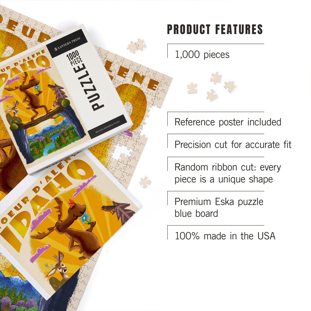 Coeur d Alene, Idaho, Mid-Century Inspired, Moose, Jigsaw Puzzle