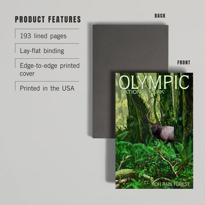 Lined 6x9 Journal, Olympic National Park, Washington, Hoh Rain Forest and Elk, Lay Flat, 193 Pages, FSC paper