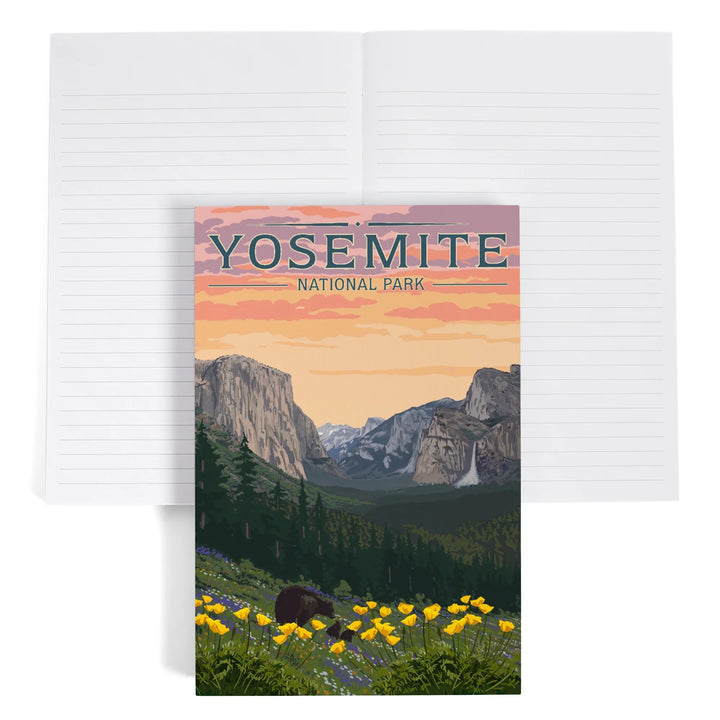 Lined 6x9 Journal, Yosemite National Park, California, Bears and Spring Flowers Poppies, Lay Flat, 193 Pages, FSC paper