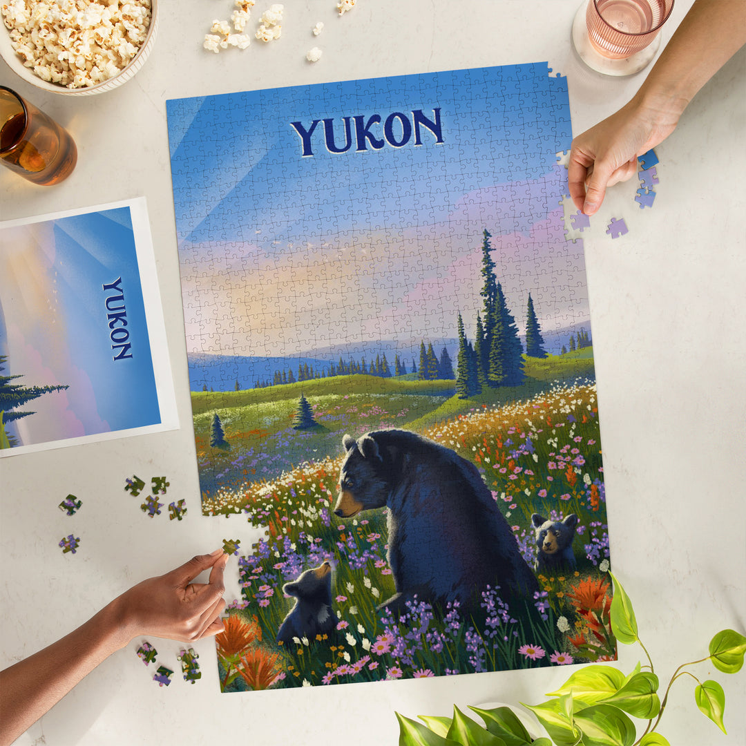 Yukon, Lithograph, Bear Family in Field, Jigsaw Puzzle