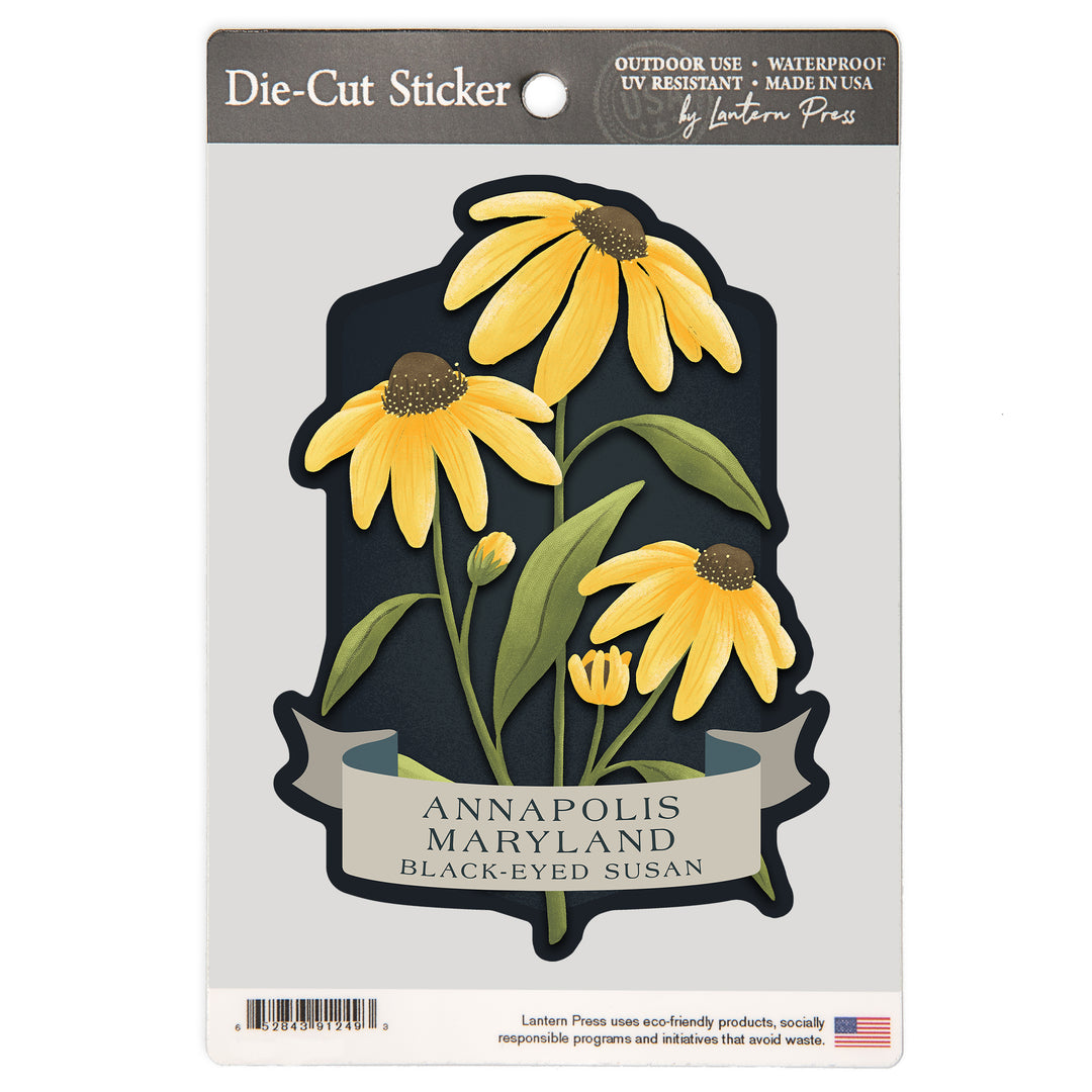 Annapolis, Maryland, Vintage Flora Noir, Black-Eyed Susan, Vinyl Sticker