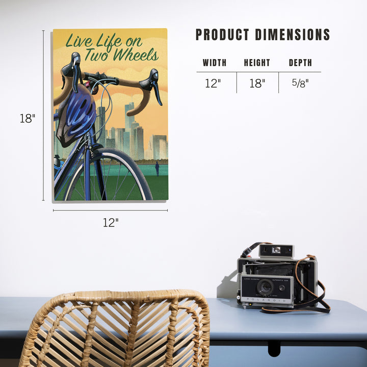 Live Life on Two Wheels, Bicycle and City, Lithograph, Wood Signs and Postcards