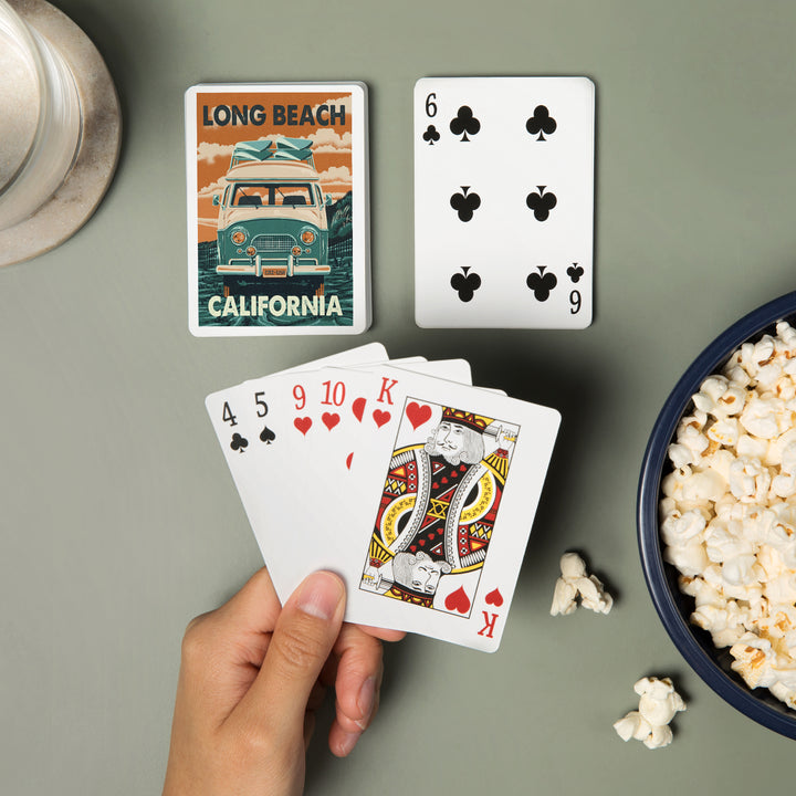Playing Cards, Long Beach, California, Camper Van, 52 Card Deck with Jokers in Box, Unique Art