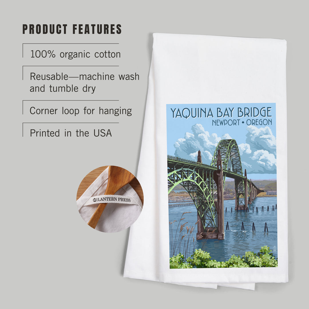 Newport, Oregon, Yaquina Bay Bridge, Illustration, Organic Cotton Kitchen Tea Towels