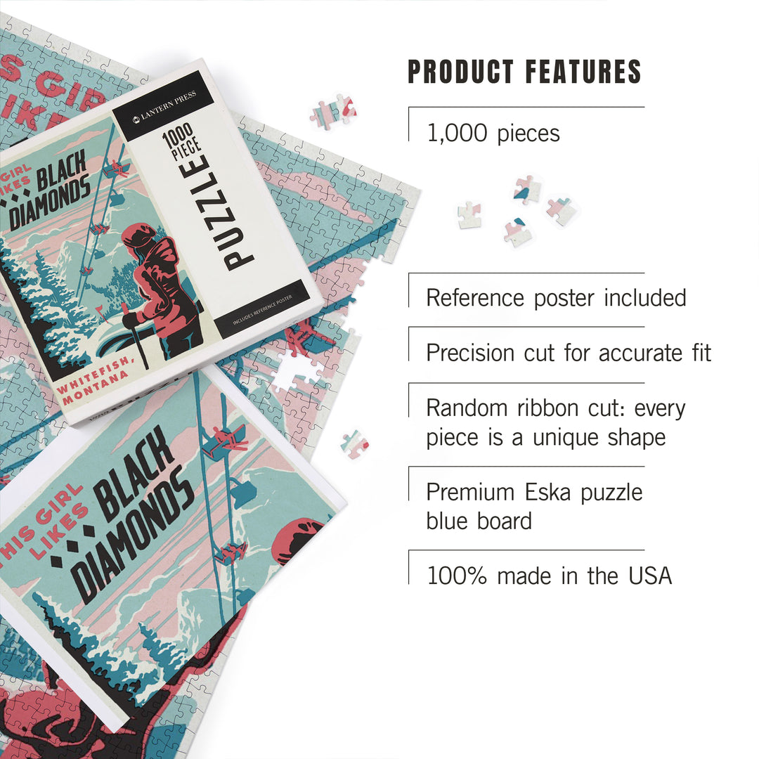 Whitefish, Montana, Ski Black Diamond, 1000 Piece Jigsaw Puzzle