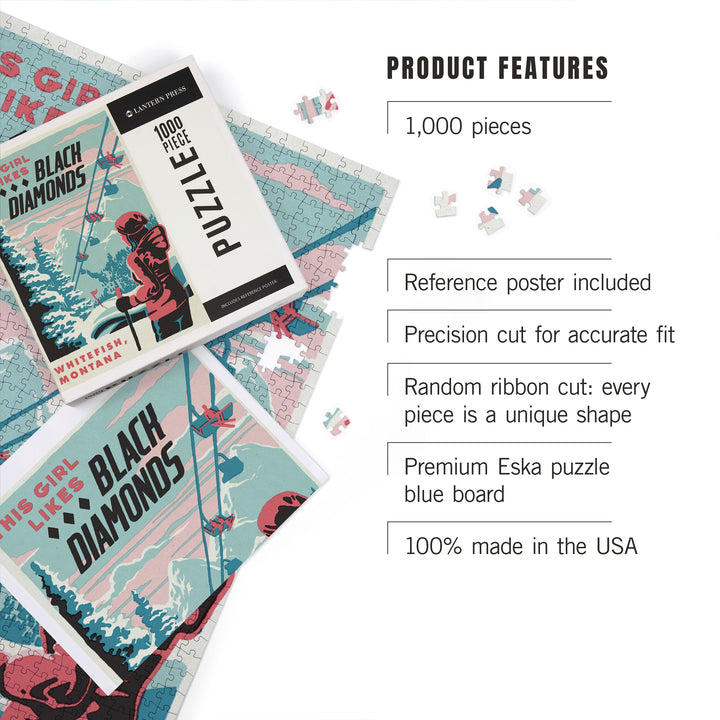 Whitefish, Montana, Ski Black Diamond, 1000 Piece Jigsaw Puzzle