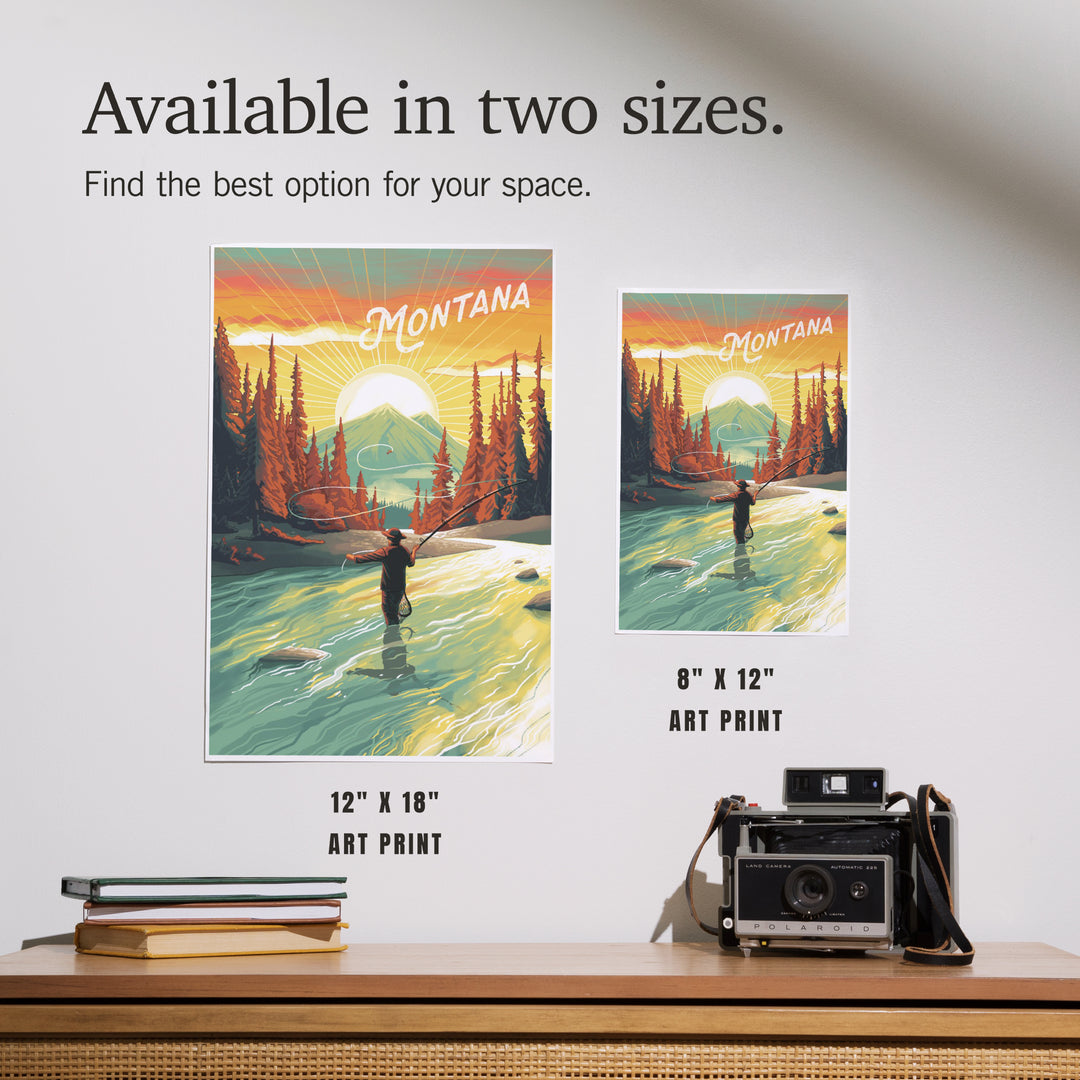 Montana, This is Living, Fishing with Mountain art prints, metal signs