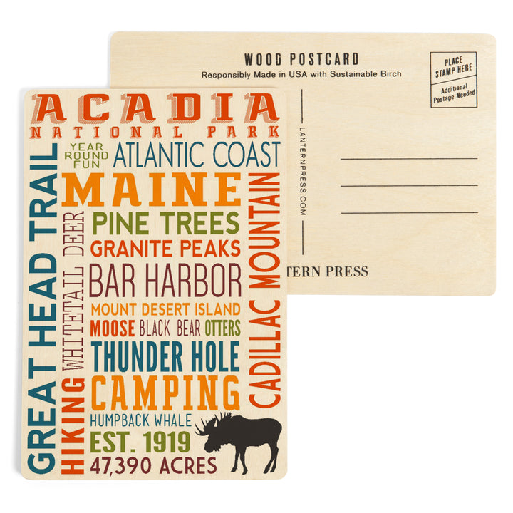 Acadia National Park, Maine, Typography, Wood Sign and Postcards
