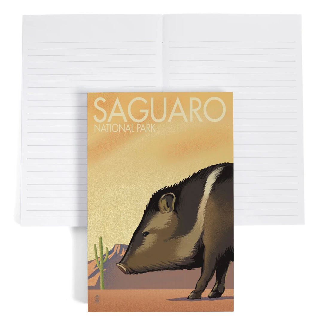 Lined 6x9 Journal, Saguaro National Park, Arizona, Javelina, Lithograph, Lay Flat, 193 Pages, FSC paper