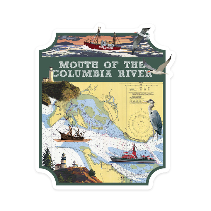 Columbia River Gorge, Oregon, Chart and Views, Contour, Vinyl Sticker