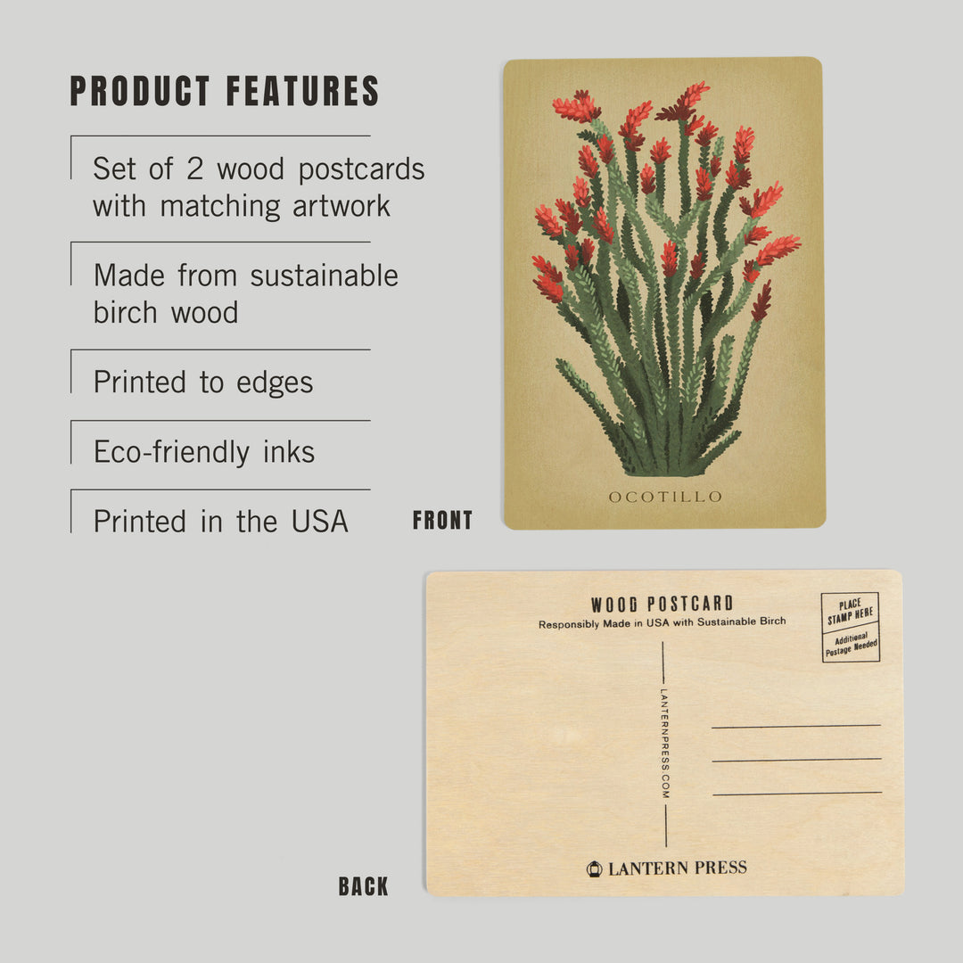 Ocotillo, Vintage Flora, Wood Sign and Postcards