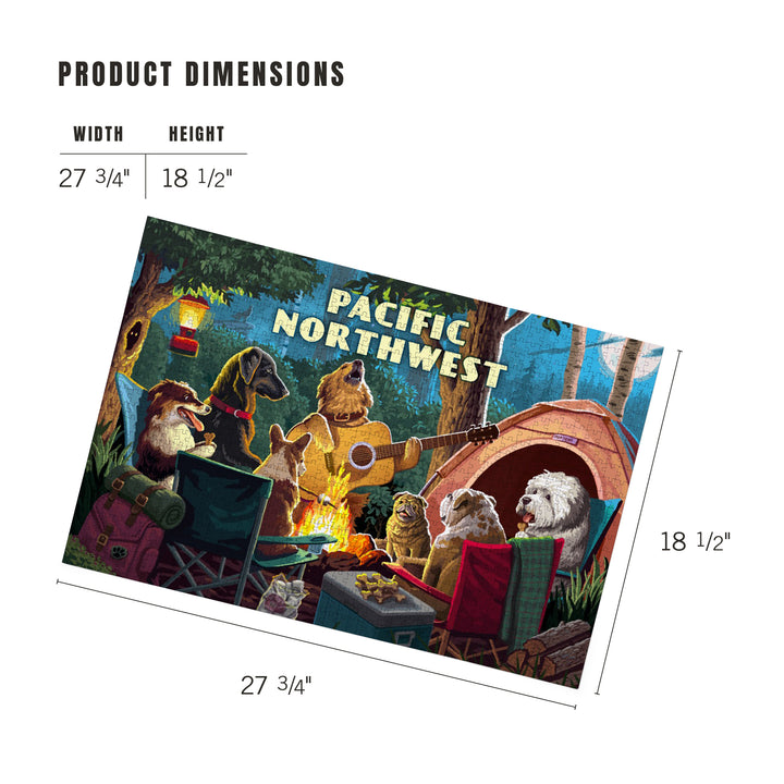 Pacific Northwest, Painterly, Pack Life, Dogs Around Campfire, Jigsaw Puzzle