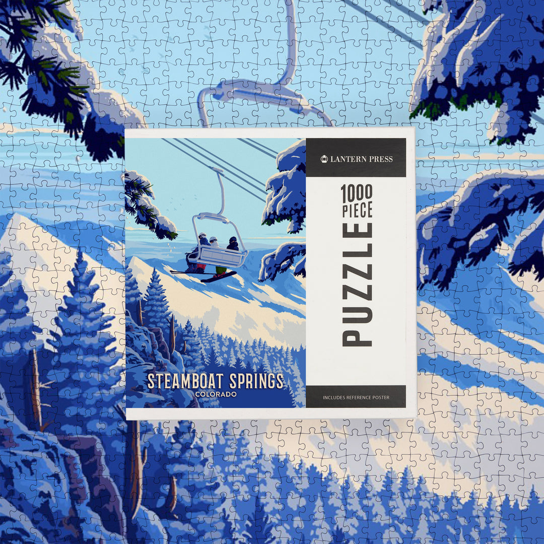 Steamboat Springs, Colorado, Painterly, Ski Lift Above The Trees, Jigsaw Puzzle