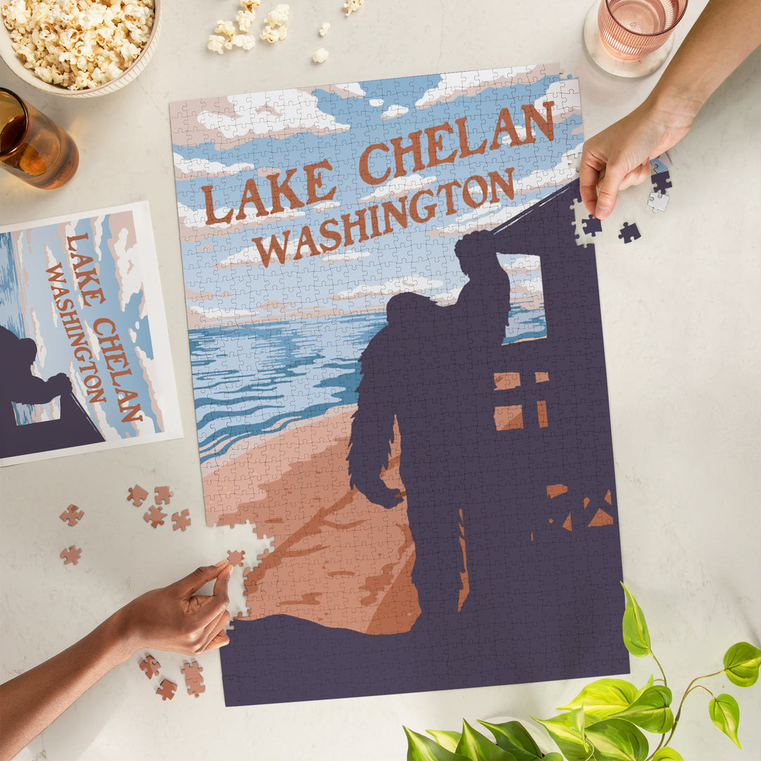 Lake Chelan, Washington, Bigfoot WPA Style, Jigsaw Puzzle