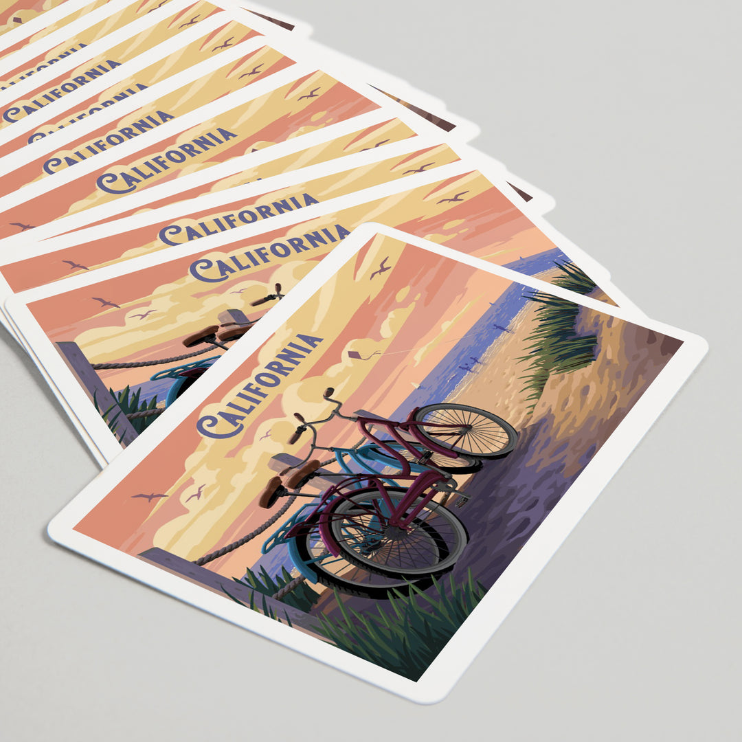 Playing Cards, California, Painterly, The Beach Is Calling, Beach Bikes, 52 Card Deck with Jokers in Box, Unique Art