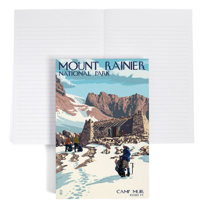 Lined 6x9 Journal, Mount Rainier National Park, Washington, Camp Muir and Climbers, Lay Flat, 193 Pages, FSC paper