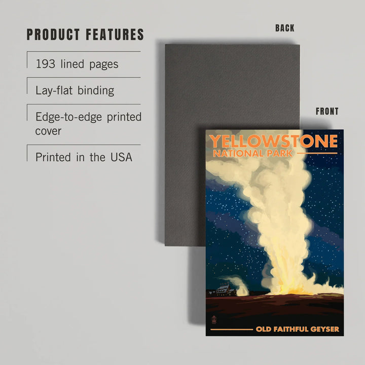 Lined 6x9 Journal, Yellowstone National Park, Wyoming, Old Faithful at Night, Lay Flat, 193 Pages, FSC paper