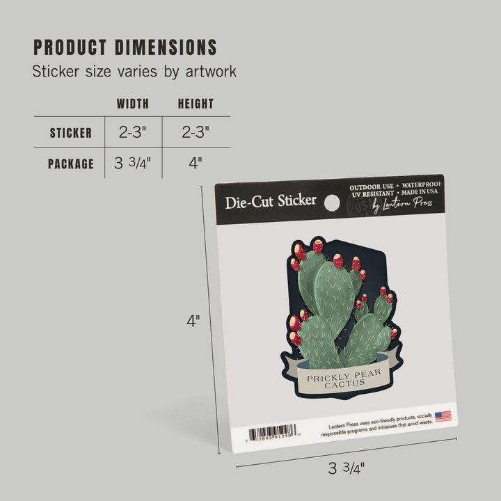 Vintage Flora Noir, Prickly Pear Cactus, Red, Vinyl Sticker