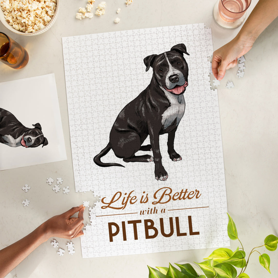 Pitbull, Life is Better, Black and White, Jigsaw Puzzle